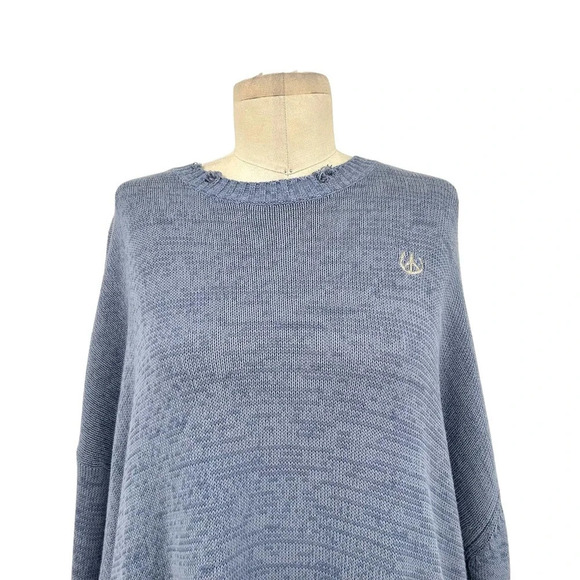 Acne Studios Sweater Peace Sign Embroidered Jumper Knit Blue Size Large *Damaged - Picture 3 of 13